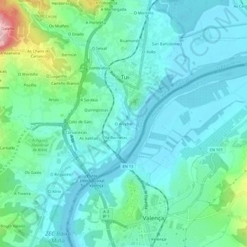 Carte topographique O Arrabal, altitude, relief