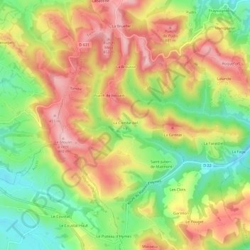 Carte topographique La Combe del Ly, altitude, relief
