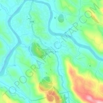 Carte topographique Mandiram, altitude, relief