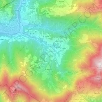 Carte topographique Poscante, altitude, relief