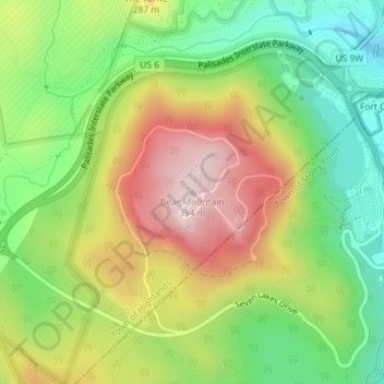 Carte topographique Bear Mountain, altitude, relief