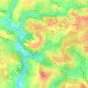 Carte topographique La Verrerie, altitude, relief