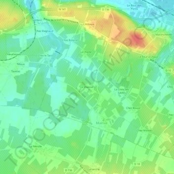 Carte topographique Le Plantier, altitude, relief