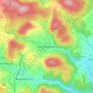 Carte topographique Dilschhausen, altitude, relief