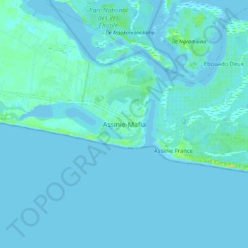 Carte topographique Assinie-Mafia, altitude, relief