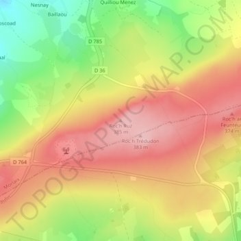 Carte topographique Roc’h Ruz, altitude, relief