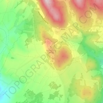 Carte topographique Porchiano del Monte, altitude, relief