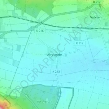 Carte topographique Alvesrode, altitude, relief