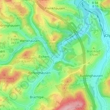 Carte topographique Eichenermühle, altitude, relief