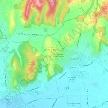 Carte topographique Lotissement Les 3 Sources, altitude, relief