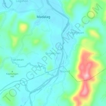 Carte topographique Guinatu-an, altitude, relief