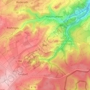 Carte topographique Buir, altitude, relief