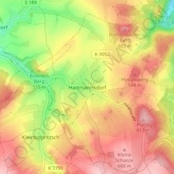 Carte topographique Hartmannsdorf, altitude, relief