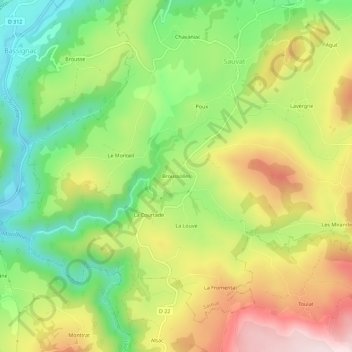 Carte topographique Broussolles, altitude, relief