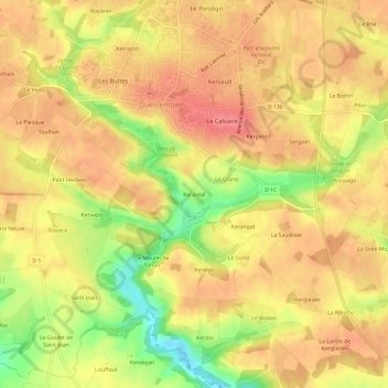 Carte topographique Kerantal, altitude, relief