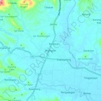 Carte topographique Wangon, altitude, relief