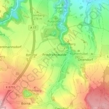 Carte topographique Friedrichswalde, altitude, relief