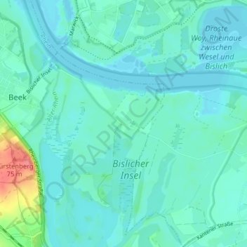 Carte topographique Bislicher Insel, altitude, relief