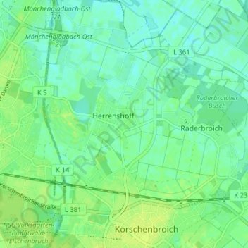 Carte topographique Herzbroich, altitude, relief