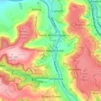 Carte topographique South Woodchester, altitude, relief