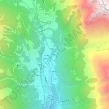Carte topographique Andergia, altitude, relief