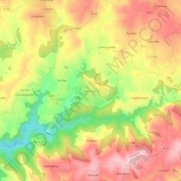 Carte topographique Jalenques, altitude, relief