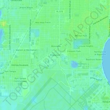 Carte topographique Pinewood, altitude, relief