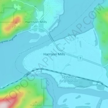 Carte topographique Harrison Mills, altitude, relief