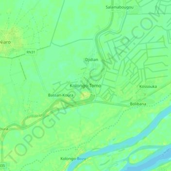 Carte topographique Kolongo-Tomo, altitude, relief