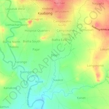 Carte topographique Pajar, altitude, relief