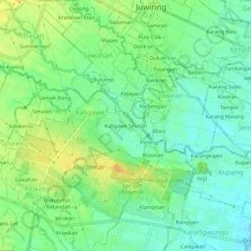 Carte topographique Kaligawe Selatan, altitude, relief