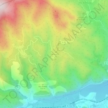 Carte topographique Marcevol, altitude, relief