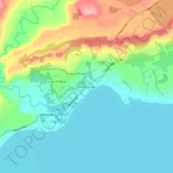 Carte topographique Bahía Coique, altitude, relief