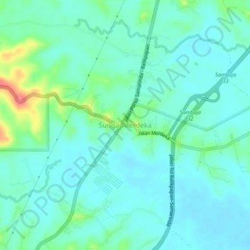 Carte topographique Sungai Merdeka, altitude, relief