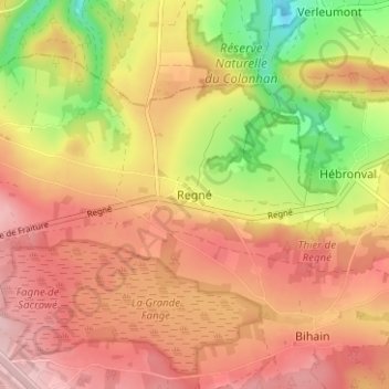Carte topographique Regné, altitude, relief