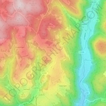 Carte topographique Wolpadingen, altitude, relief