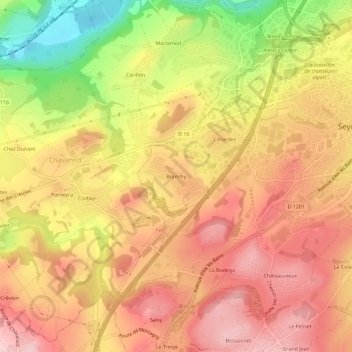 Carte topographique Branchy, altitude, relief