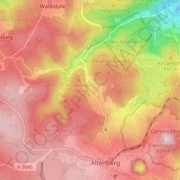 Carte topographique Hirschsprung, altitude, relief