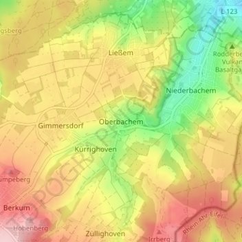 Carte topographique Oberbachem, altitude, relief