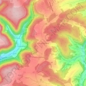 Carte topographique Äußerer Vogelsberg, altitude, relief