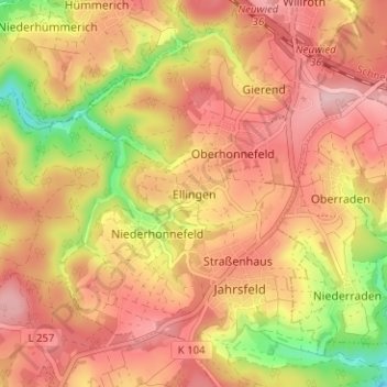 Carte topographique Ellingen, altitude, relief