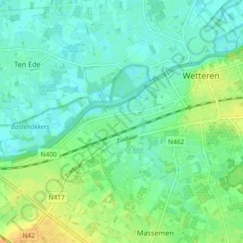 Carte topographique Overbeke, altitude, relief