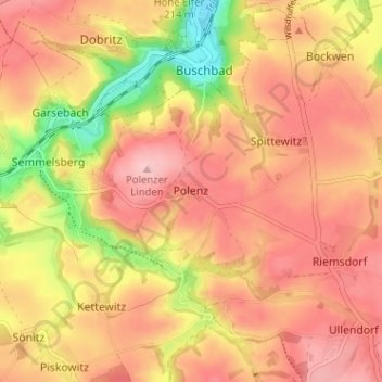 Carte topographique Polenz, altitude, relief