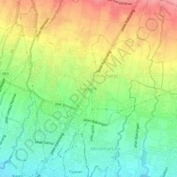 Carte topographique Ngaglik, altitude, relief