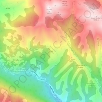 Carte topographique Erdo, altitude, relief