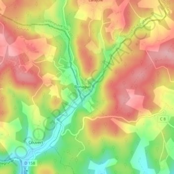 Carte topographique Château de Bonaguil, altitude, relief