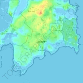 Carte topographique Sønderby, altitude, relief