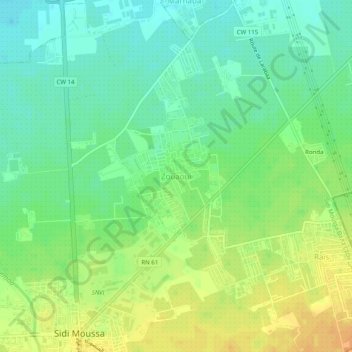 Carte topographique Zouaoui, altitude, relief