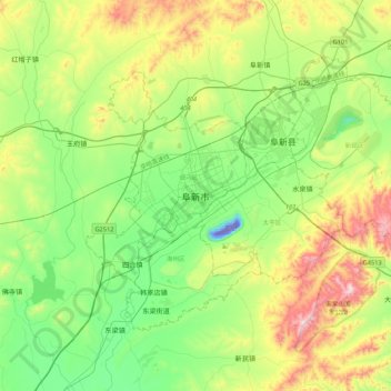 Carte topographique Fuxin, altitude, relief