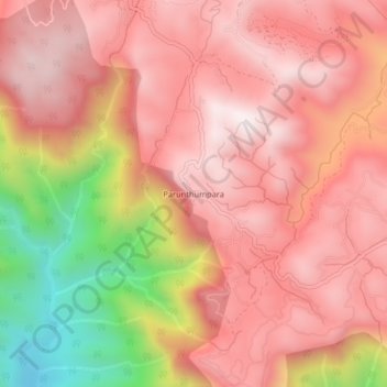 Carte topographique Parunthumpara, altitude, relief